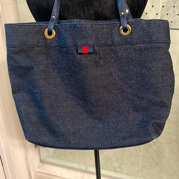 Tommy Hilfiger Dark Blue Denim Tote Bag with Goldtone Hardware - Picture 1 of 4